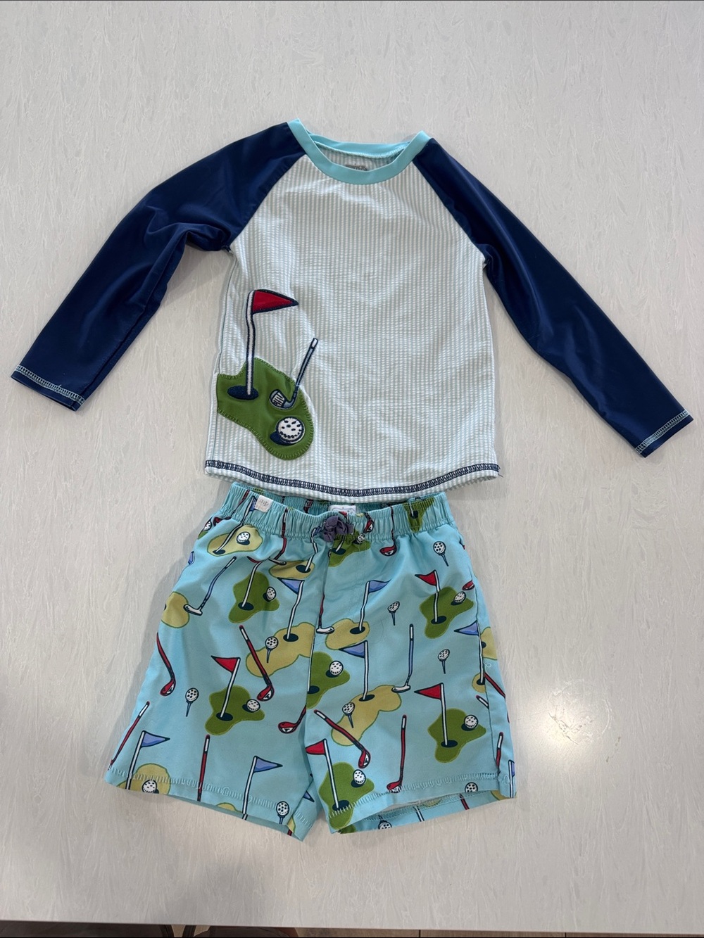 Mud Pie Boys Golf Rash Guard Set Long Sleeve Swim Shirt & Swim Trunks 2T-3T